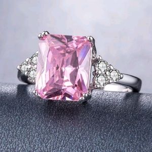 silver ring women princess cut pink sapphire